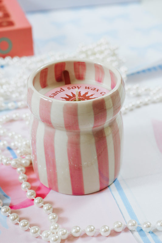 Pink Stripe Cabana Eucalyptus Grecian Sand Candle