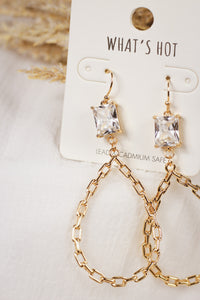 Gold Clear Crystal Teardrop Earrings