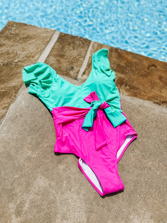 Laying Poolside Color Block Swimsuit