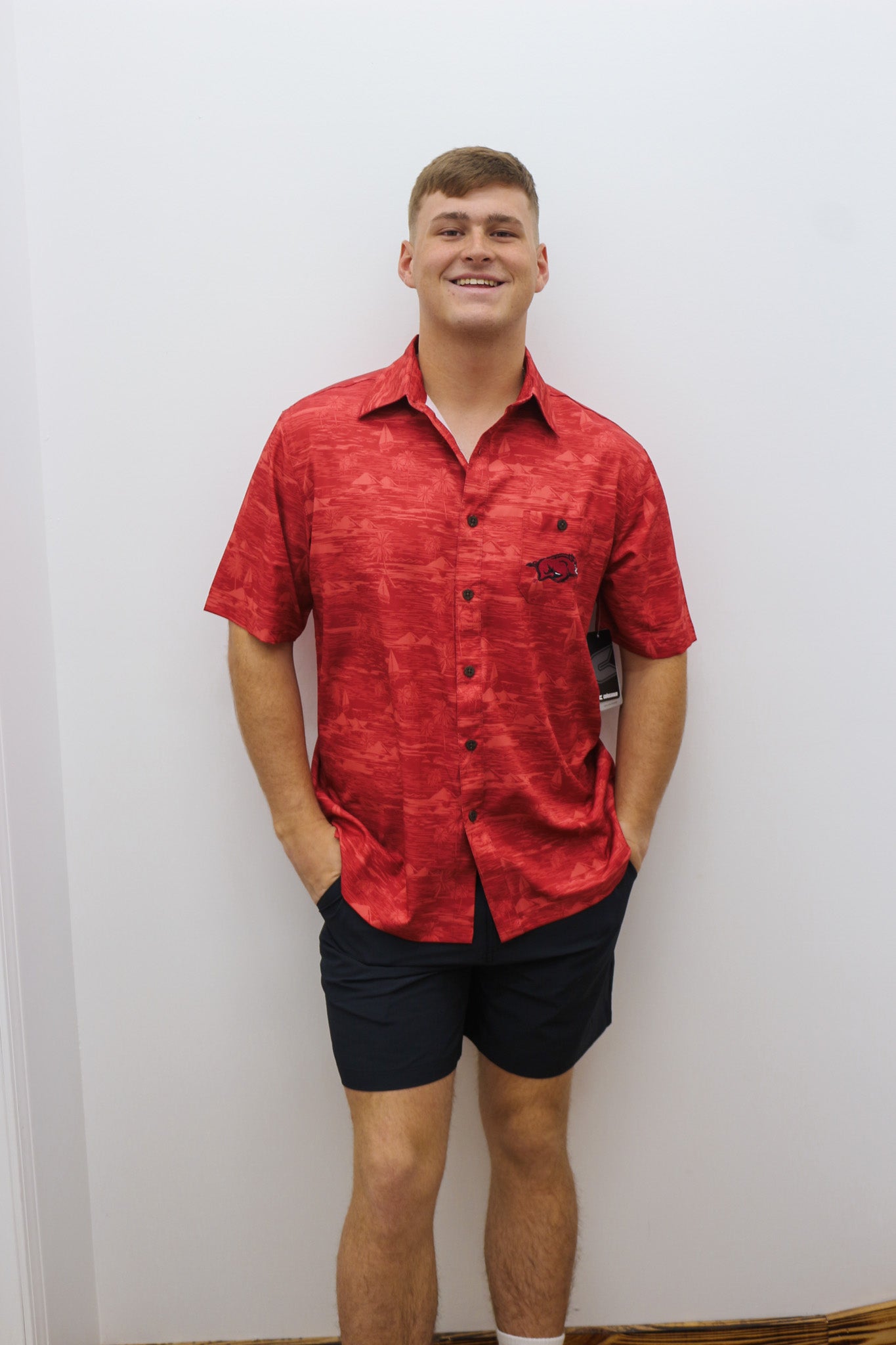 Arkansas Razorback Red Tropical Button Up