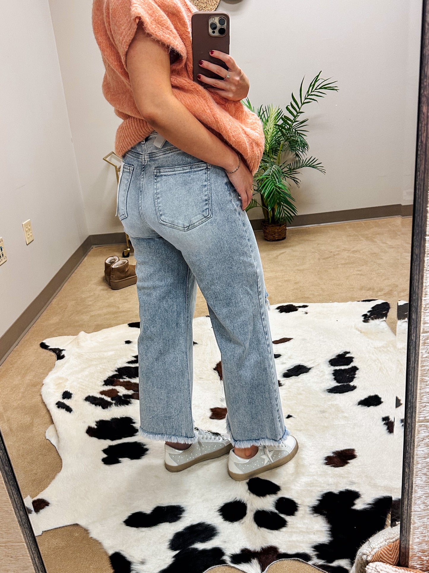 High Rise Crop Wide Leg Risen Jeans