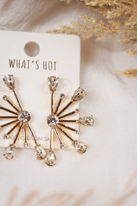 Gold and Clear Crystal Spiked Stud 1.5" Earring