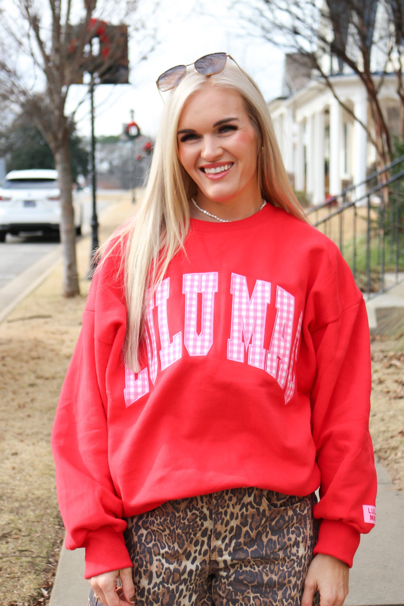 Set In Motion Red Pink Gingham Lulu Mac Sweatshirt