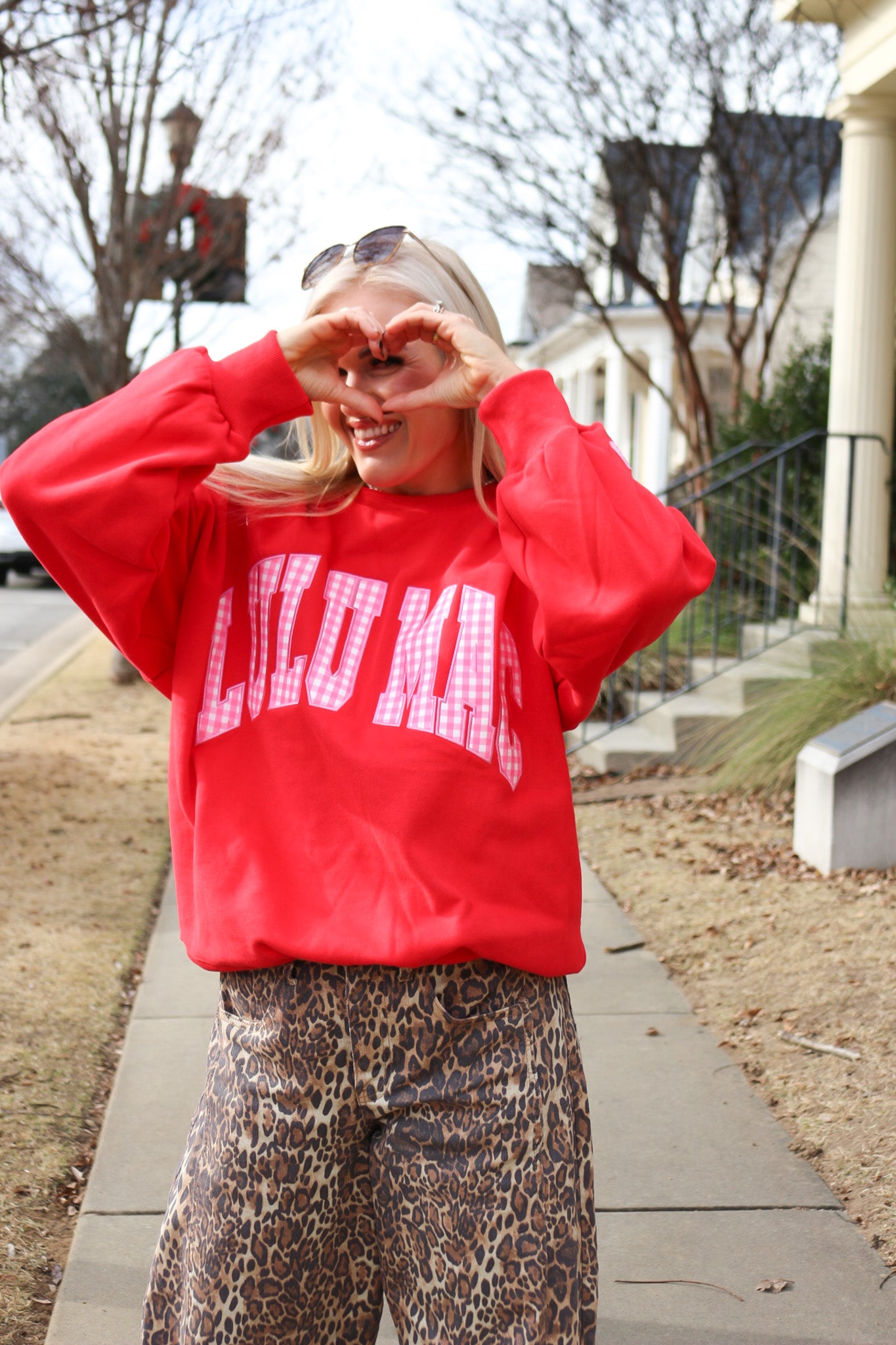 Set In Motion Red Pink Gingham Lulu Mac Sweatshirt