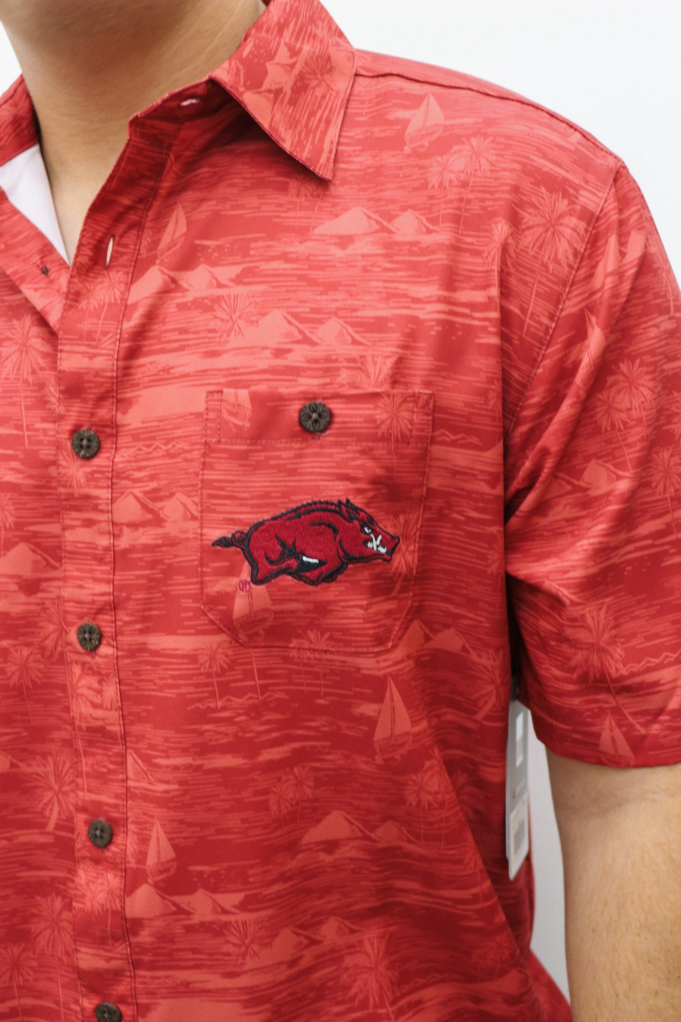 Arkansas Razorback Red Tropical Button Up