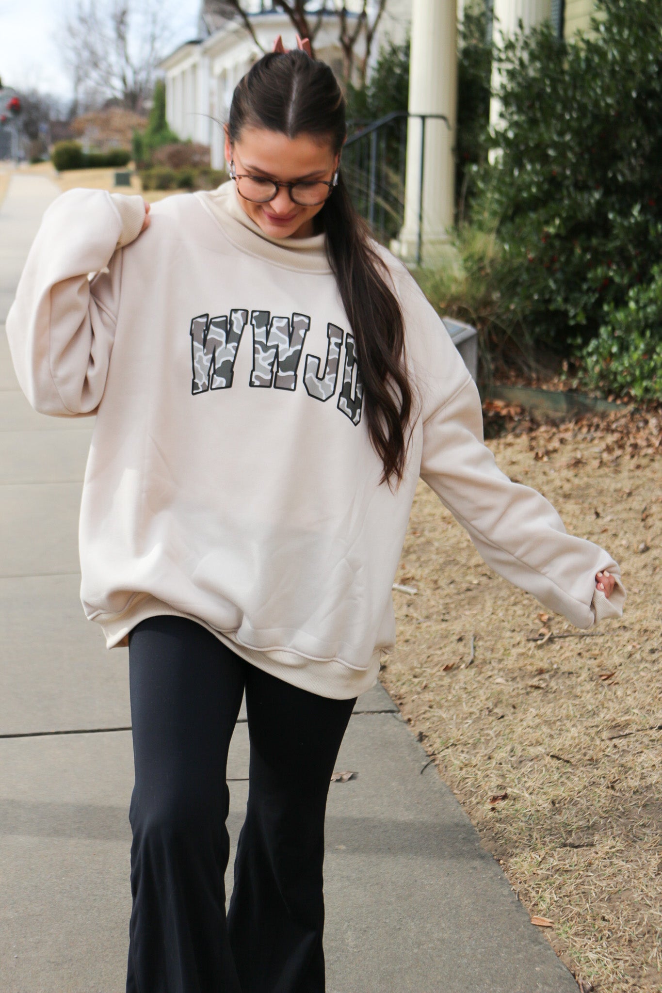 WWJD Camo Sand Mock Neck Sweatshirt