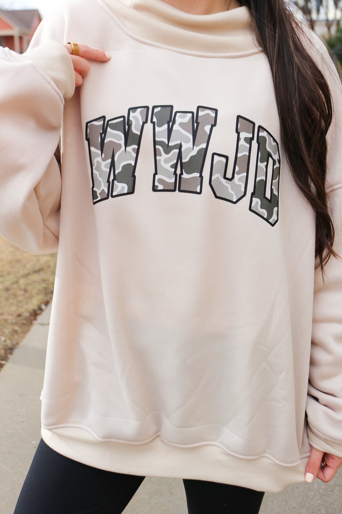 WWJD Camo Sand Mock Neck Sweatshirt