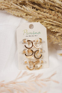 Set of 3 Gold Huggies with Rhinestones Earrings