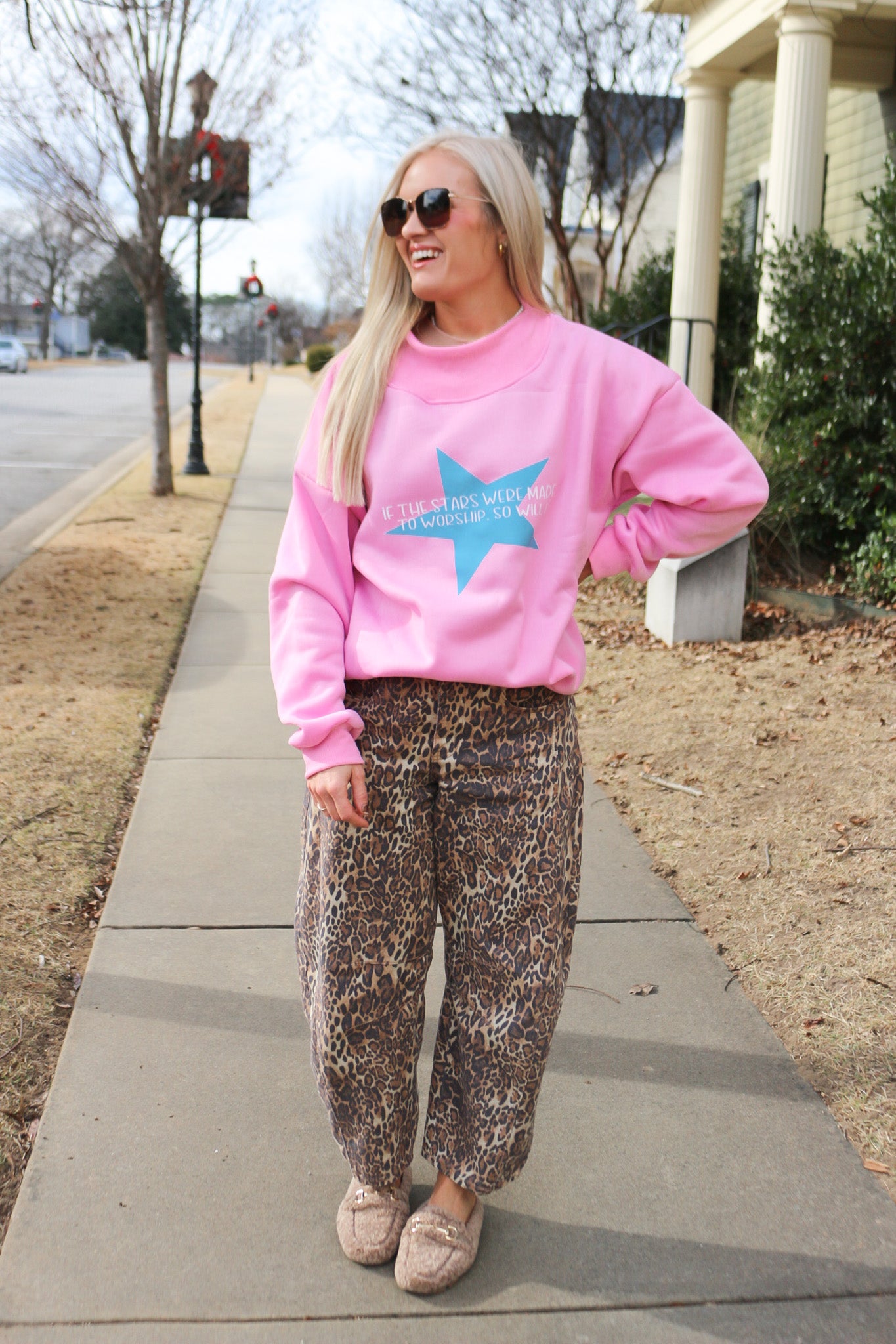 If The Stars Were Made To Worship Pink Mock Neck Sweatshirt
