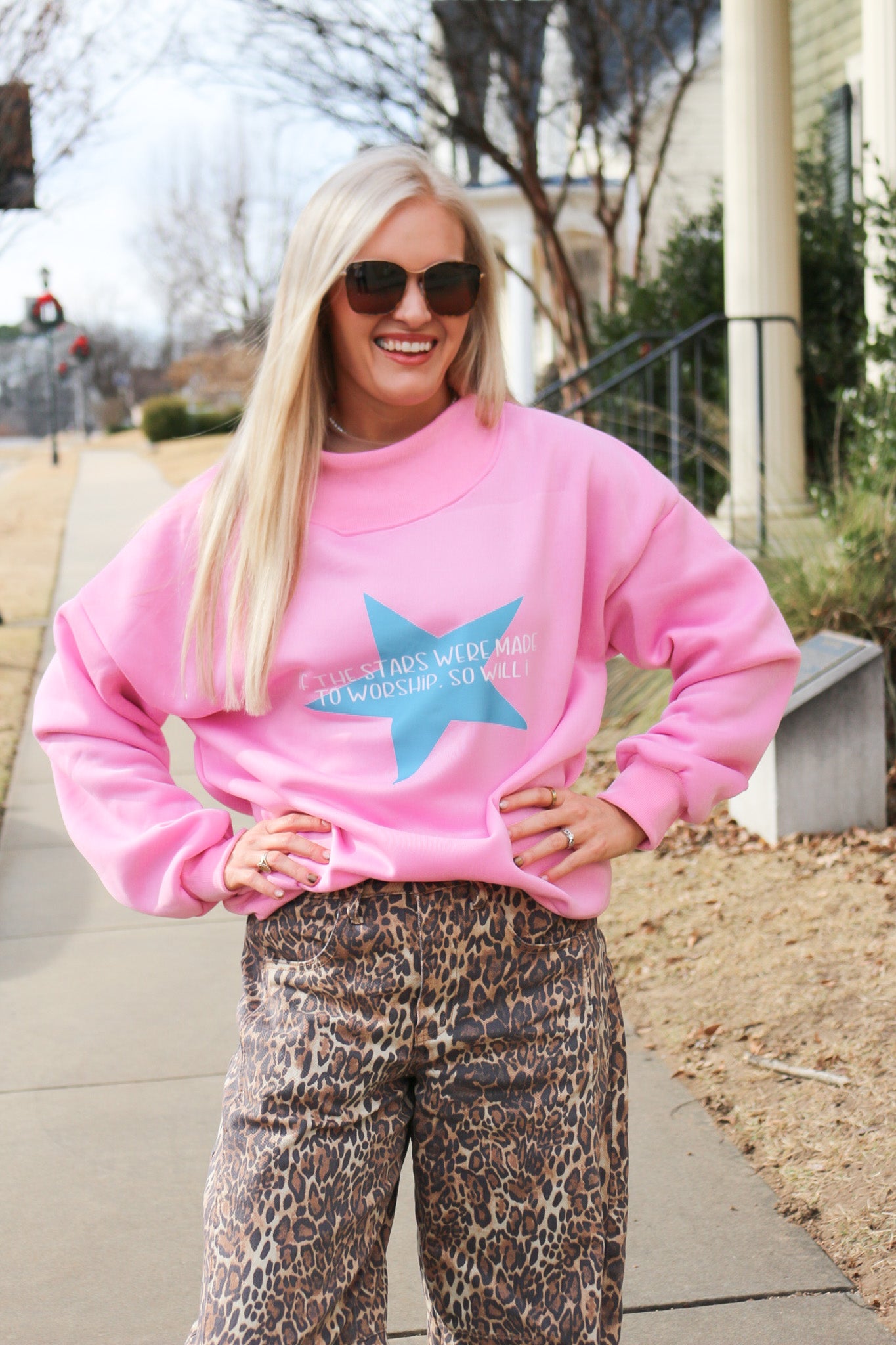 If The Stars Were Made To Worship Pink Mock Neck Sweatshirt