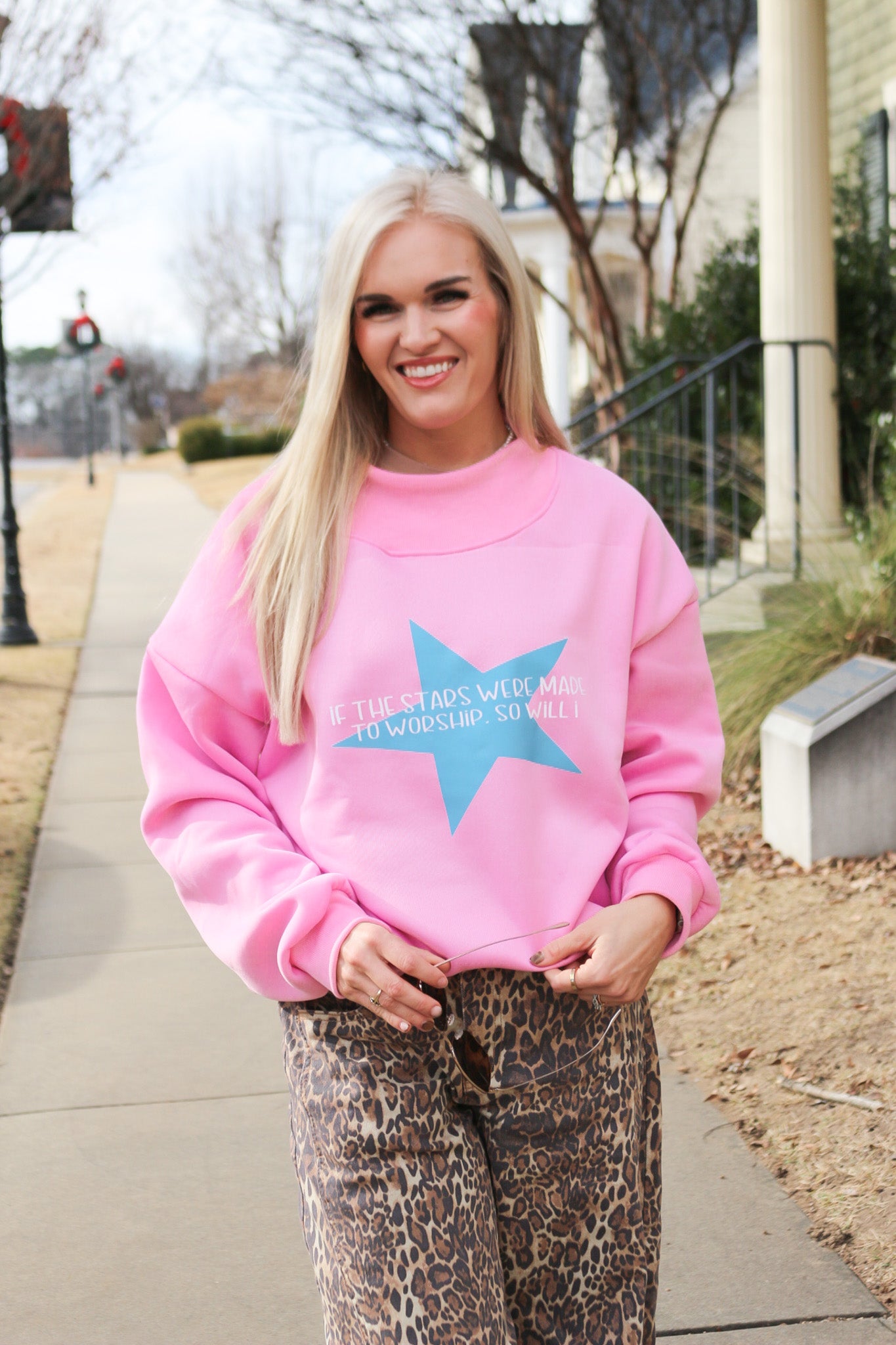 If The Stars Were Made To Worship Pink Mock Neck Sweatshirt