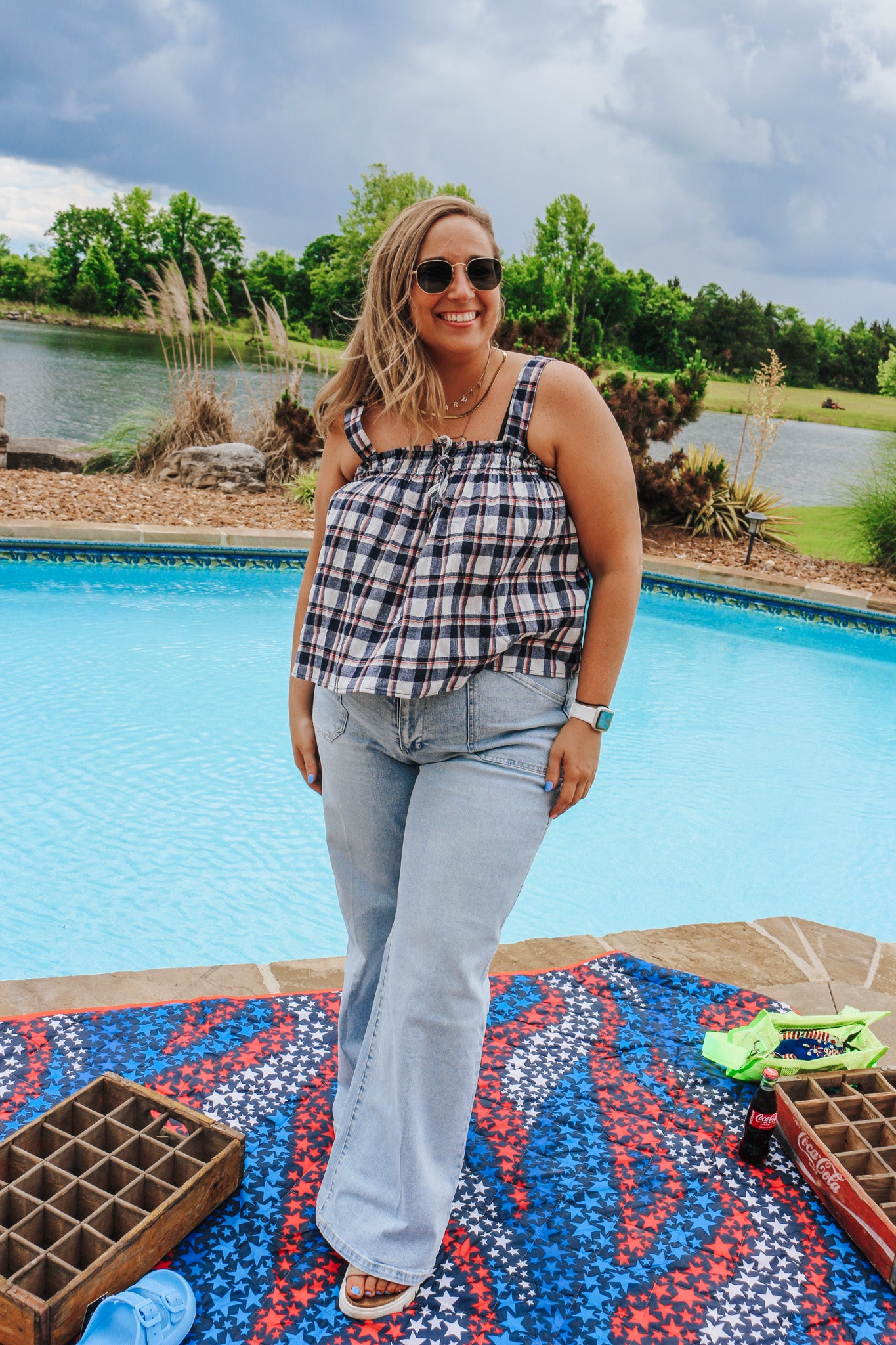 Forever Freedom Navy Plaid Tank Top