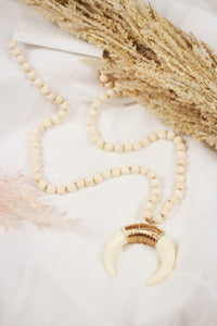 Natural White Wood with Horn Accent 32" Necklace
