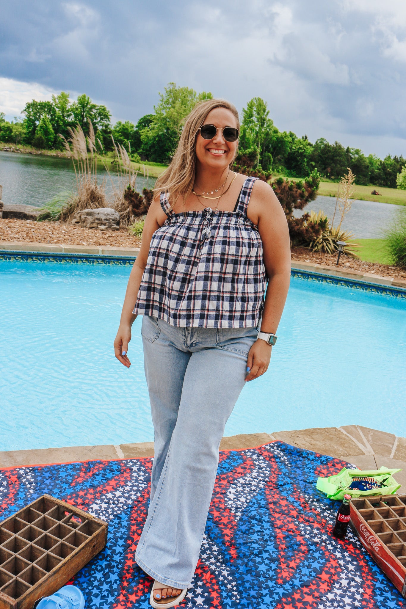 Forever Freedom Navy Plaid Tank Top