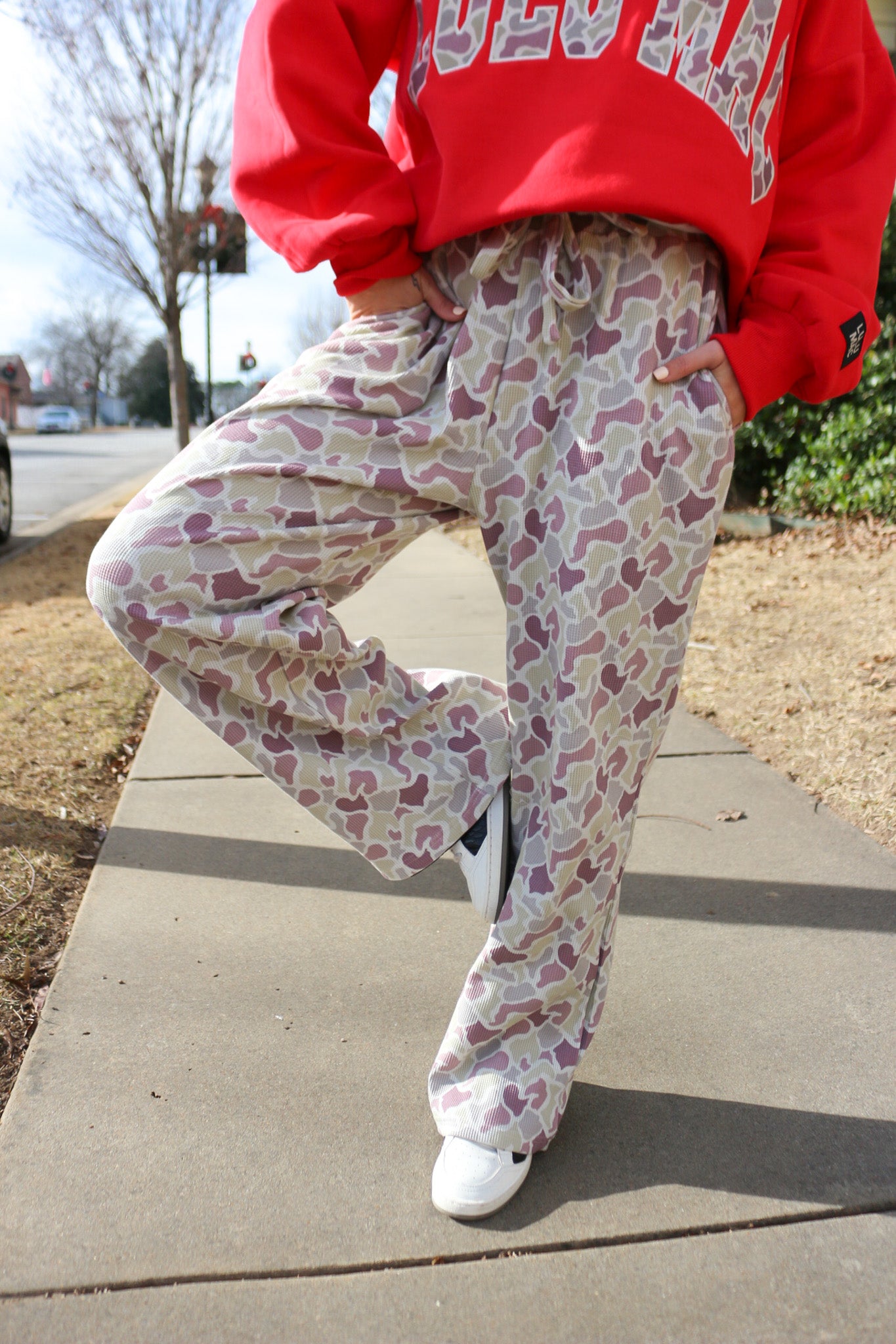 This Point Forward Camo Waffle Knit Straight Leg Pants