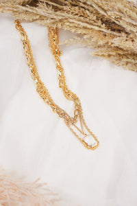 Set of 3 Layered Gold Chain and Crystal 16"-18" Necklace