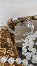 Textured Bangle Bracelet with Rhinestone Clovers