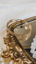 Textured Bangle Bracelet with Rhinestone Clovers