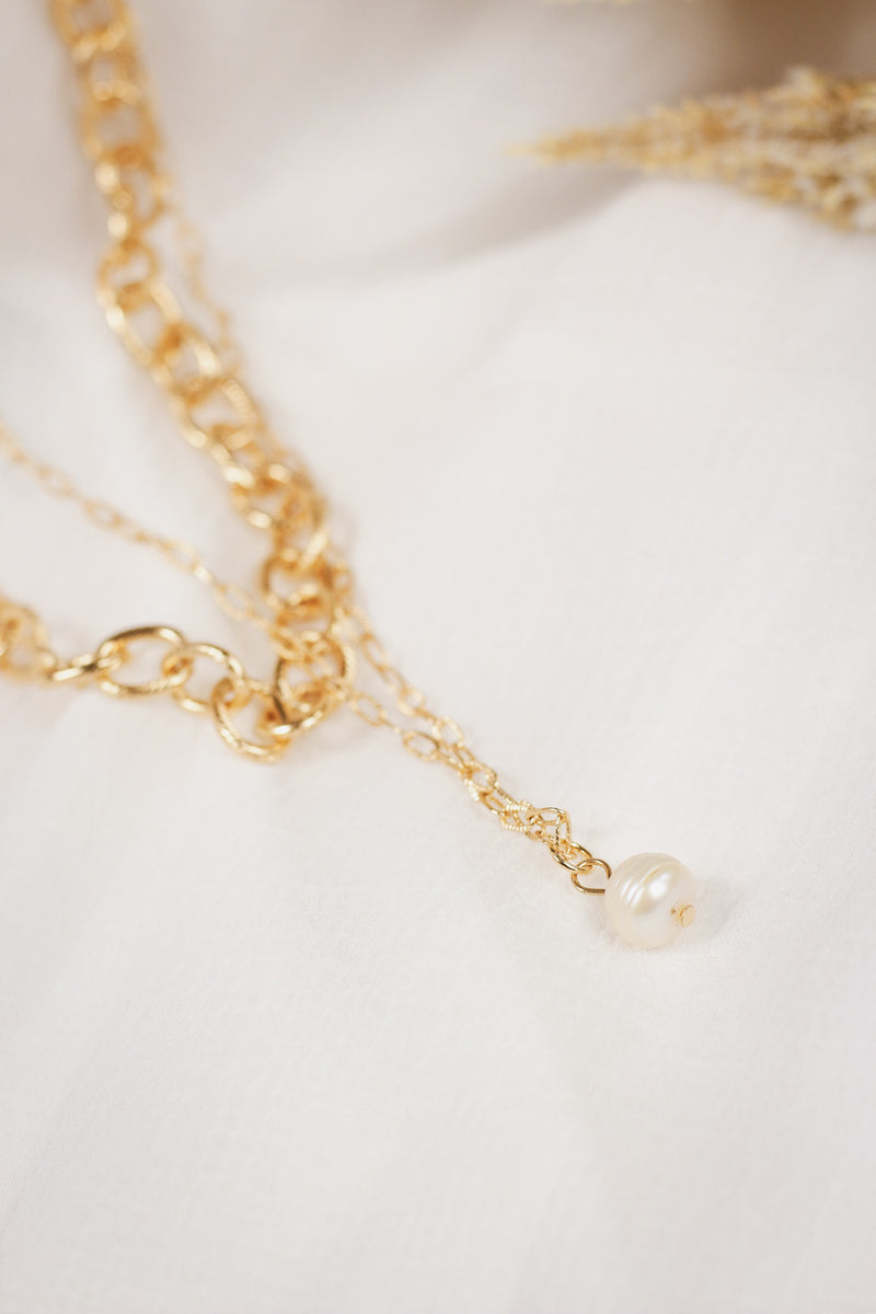 Gold Chain with Layered Freshwater Pearl 16"-18" Necklace