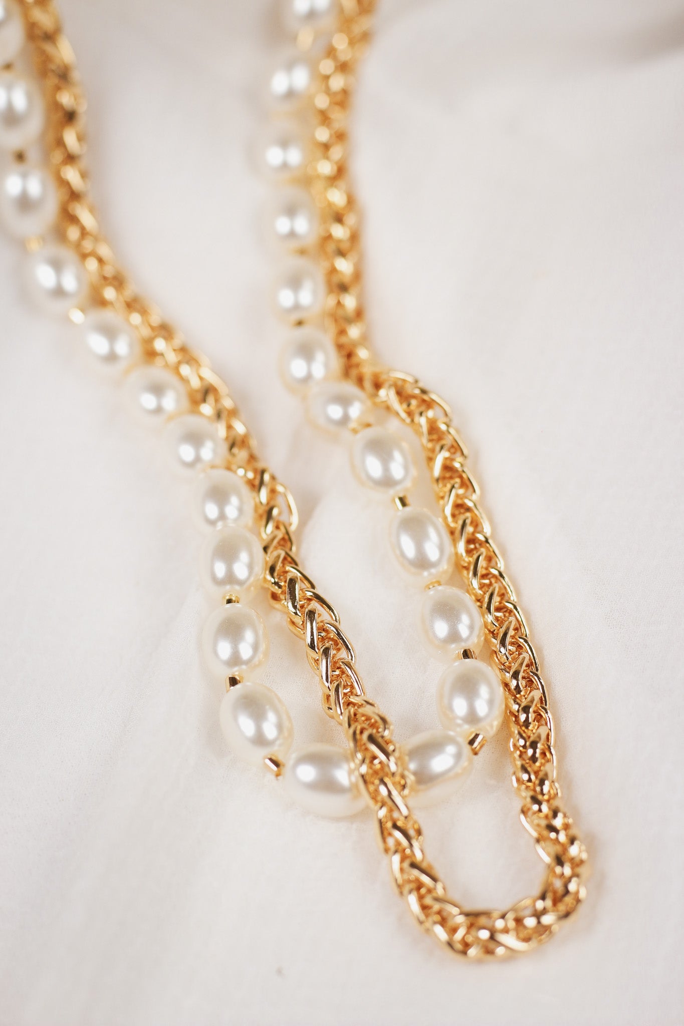 Freshwater Pearl and Gold Chain Layered 16"-18" Necklace