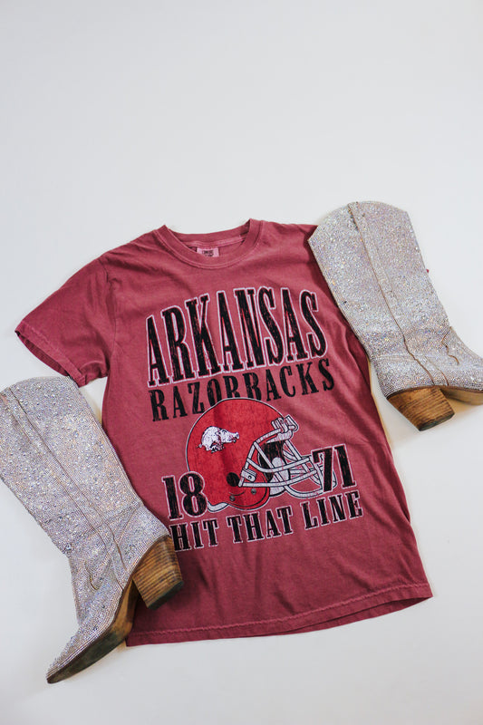 Hit That Line Red Arkansas Razorback Graphic Tee