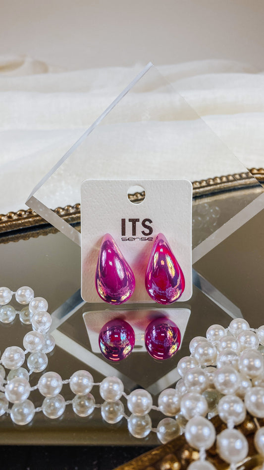 Fuchsia Iridescent 1.25" Teardrop Stud Earring