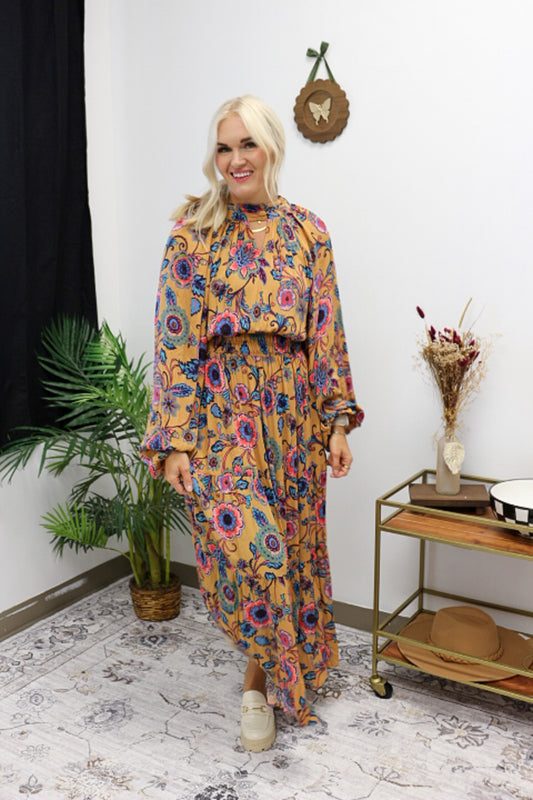 Fields Of Gold Mustard Floral Maxi Dress