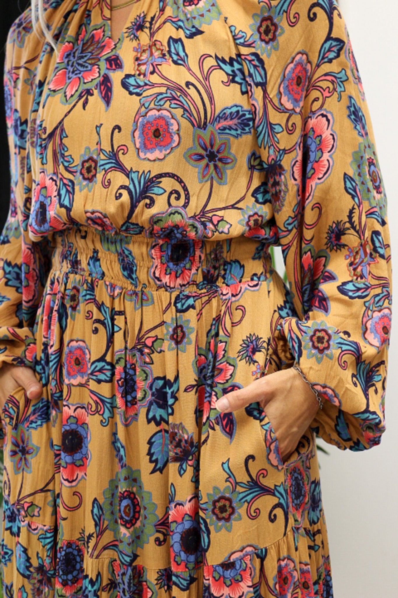 Fields Of Gold Mustard Floral Maxi Dress