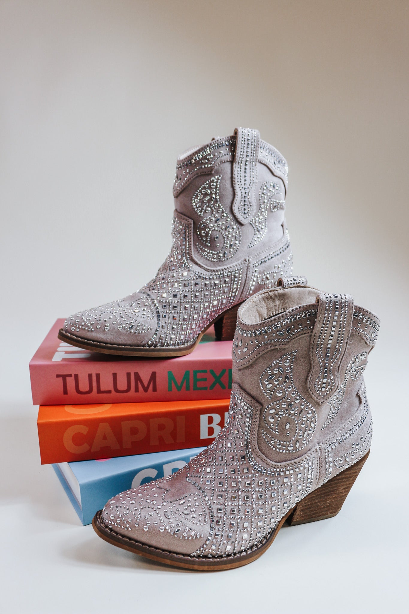 Show Off Nude Rhinestone Western Bootie By Very G