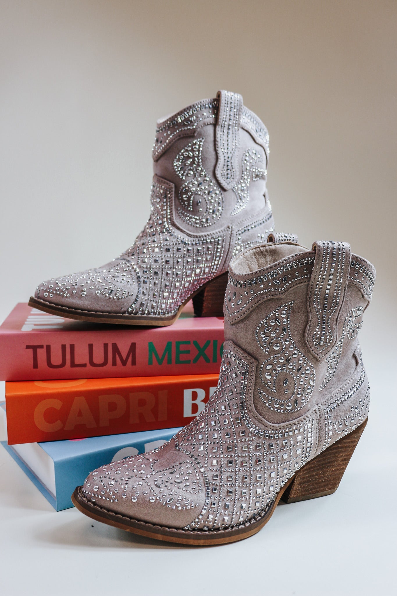 Show Off Nude Rhinestone Western Bootie By Very G