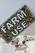 Decorative license plates in camo turkey, farm, and patriotic novelty designs