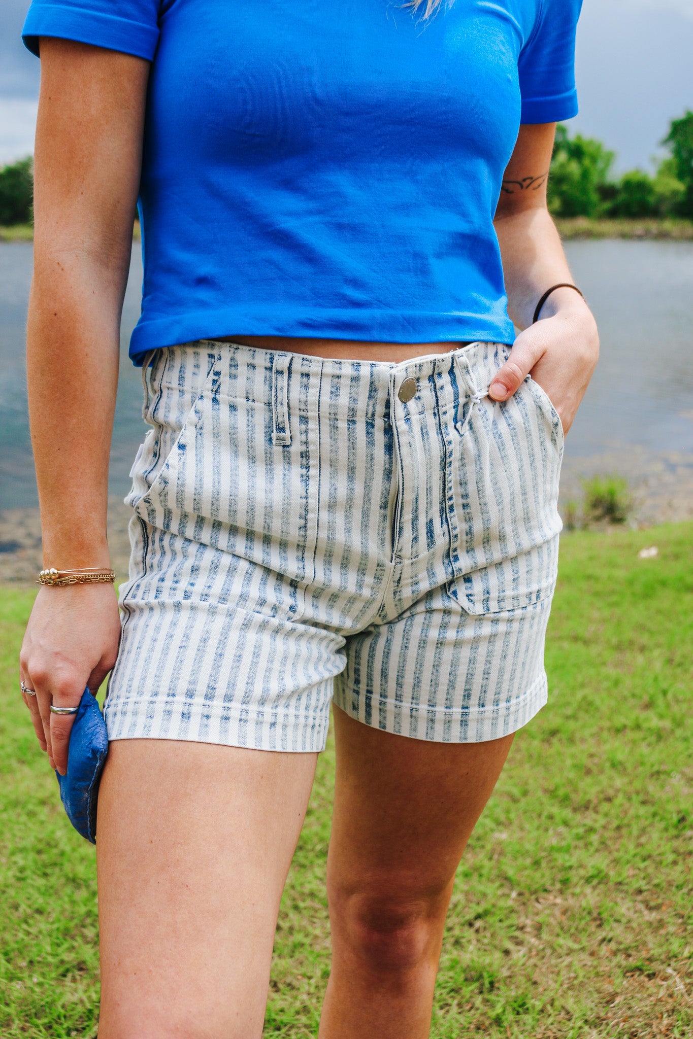 Dear John Julian Railroad Striped Denim Shorts