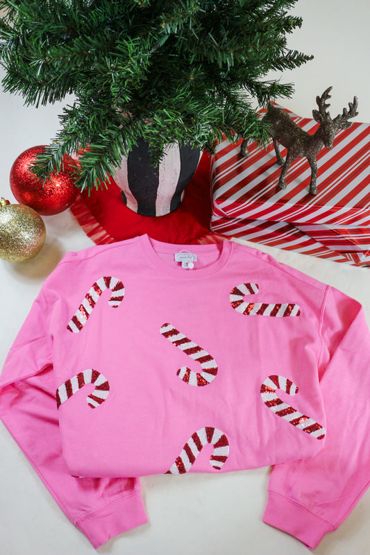 Pink Candy Cane Sequin Sweater