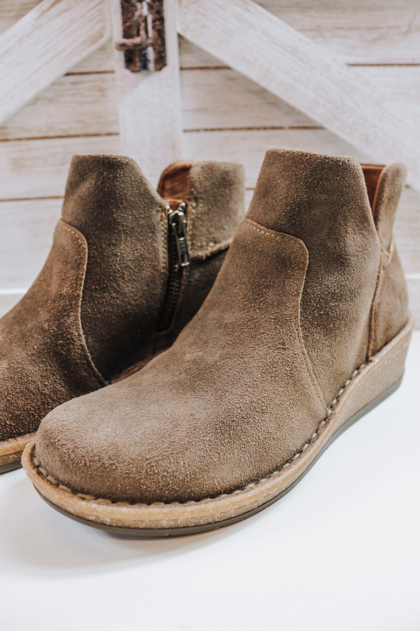 Viv Born Taupe Wedge Bootie