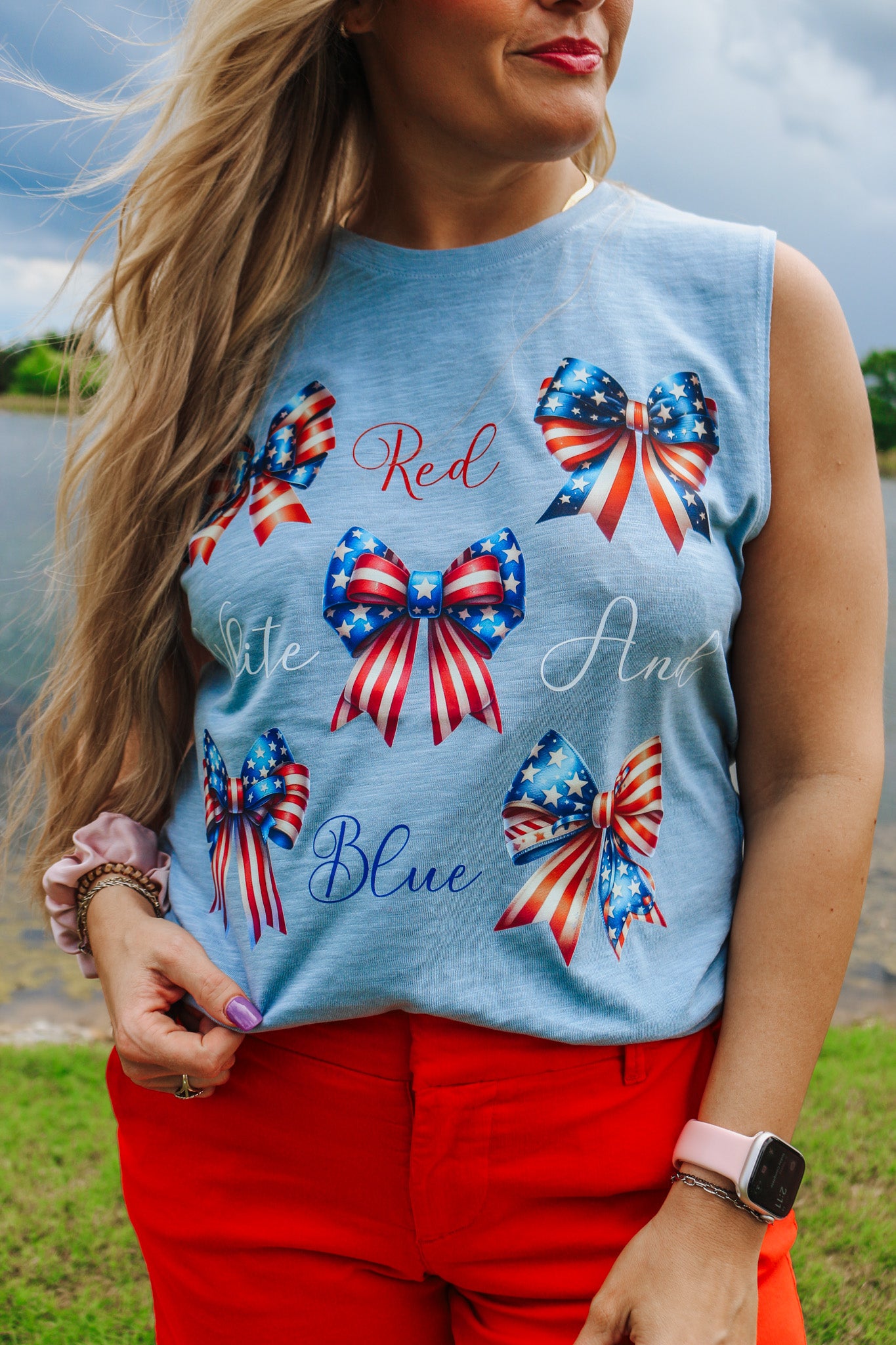 Red White Blue Bow Tank Top