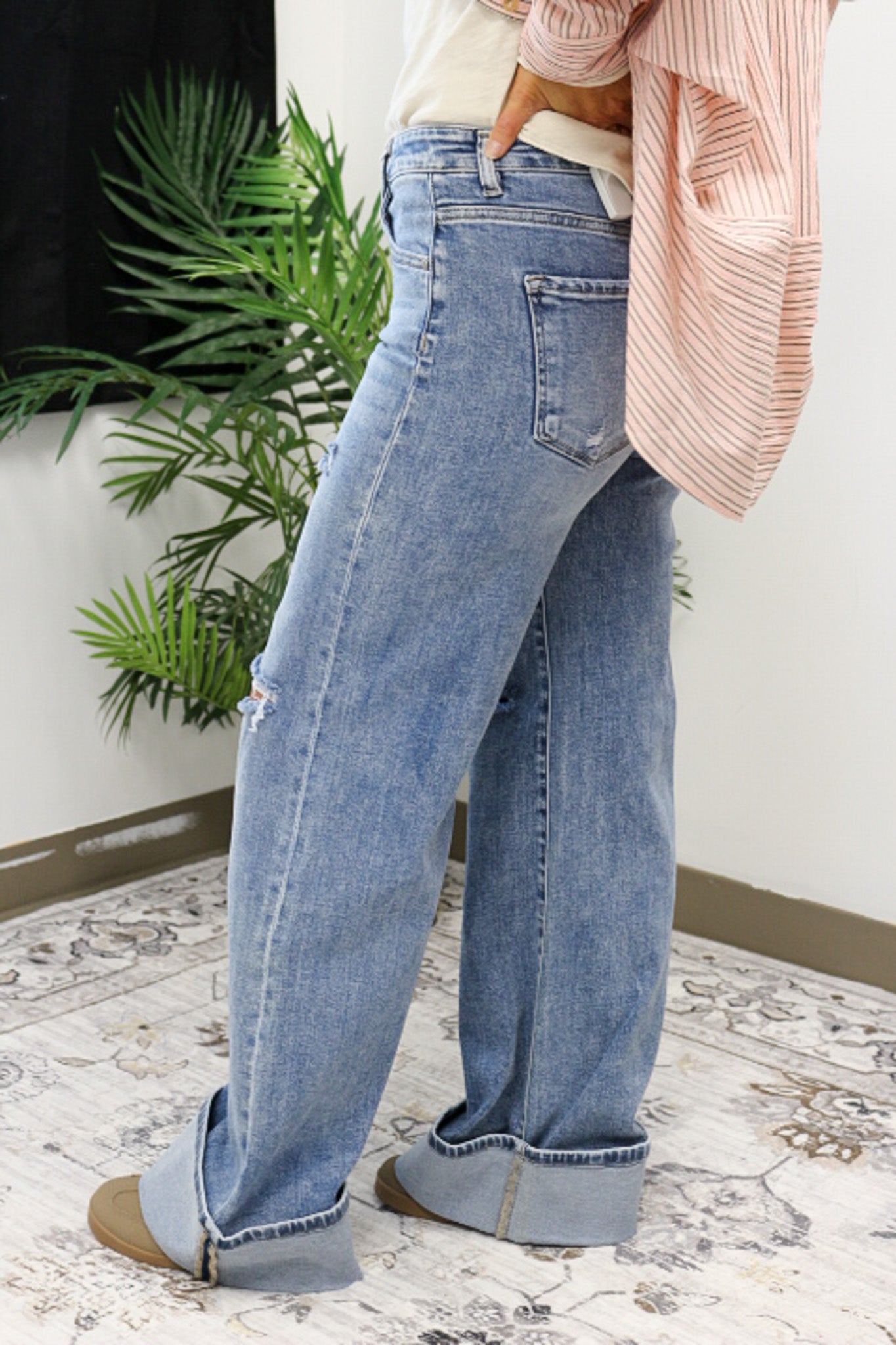 Tummy Control Mid Rise Risen Wide Cuffed Jeans