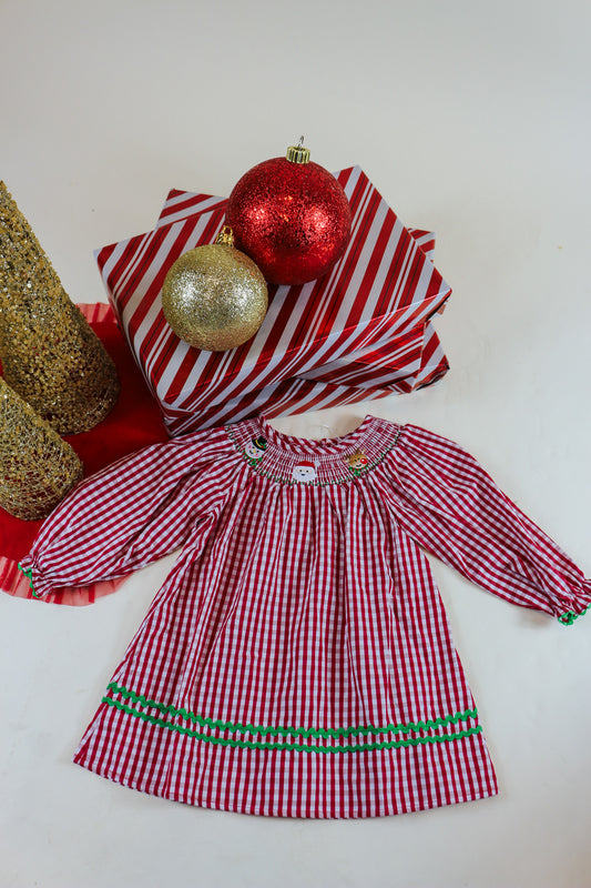 Girls Smocked Christmas Gingham Dress