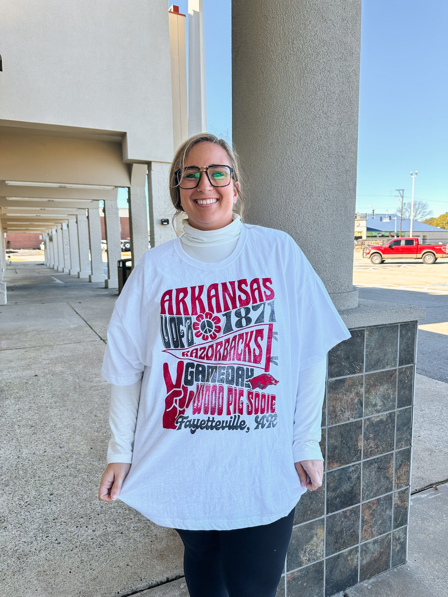 White Arkansas Razorback Meadow Graphic Tee