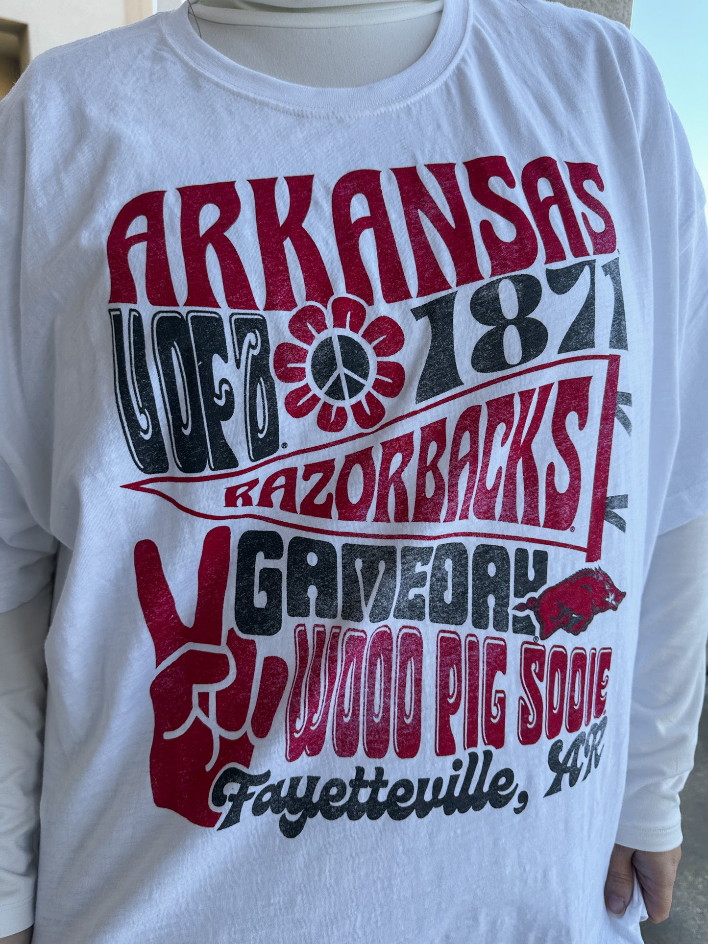 White Arkansas Razorback Meadow Graphic Tee