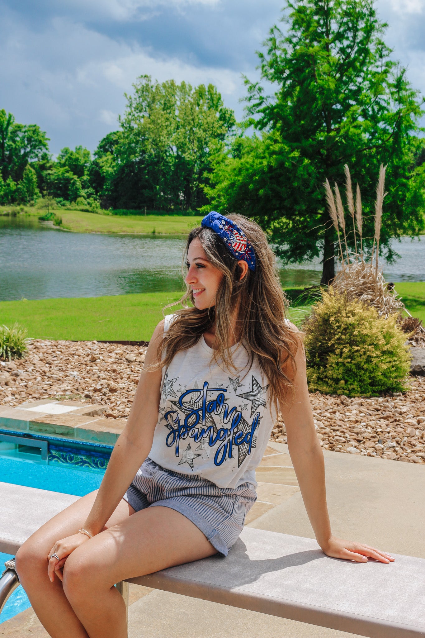 Star Spangled Grey Blue Tank Top