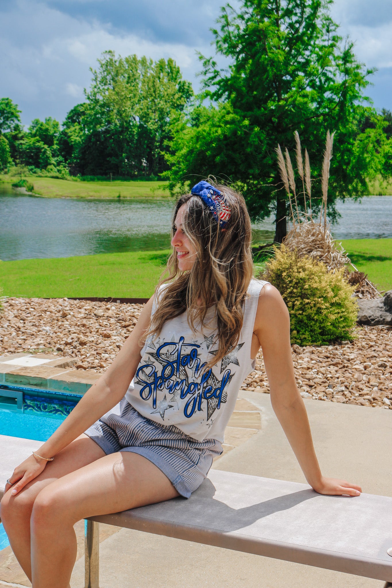 Star Spangled Grey Blue Tank Top