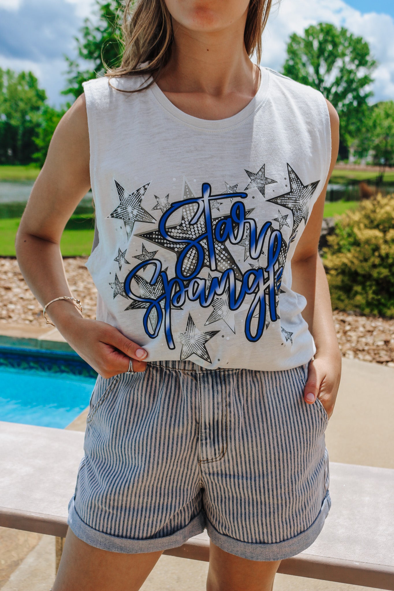 Star Spangled Grey Blue Tank Top