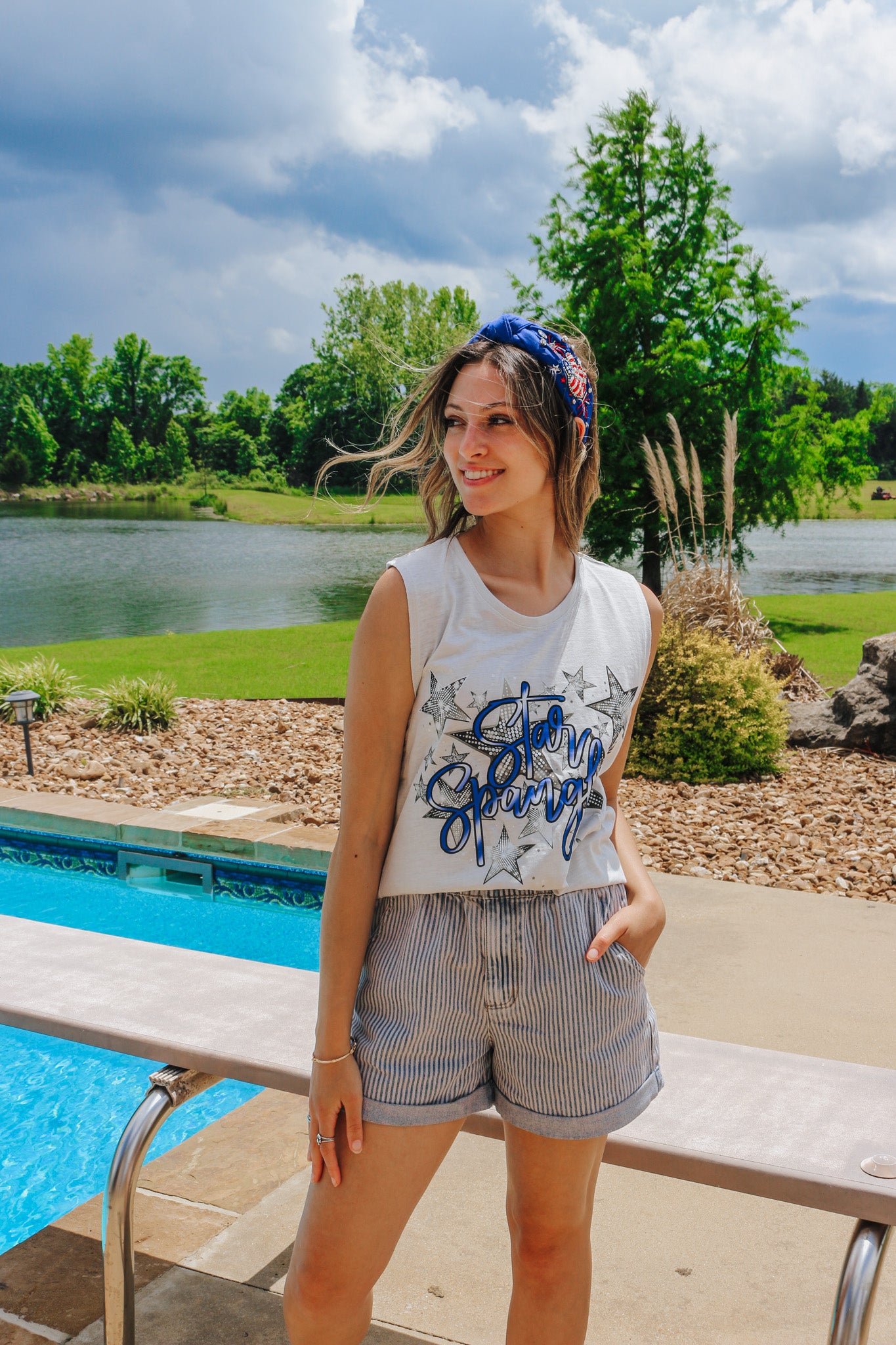 Star Spangled Grey Blue Tank Top