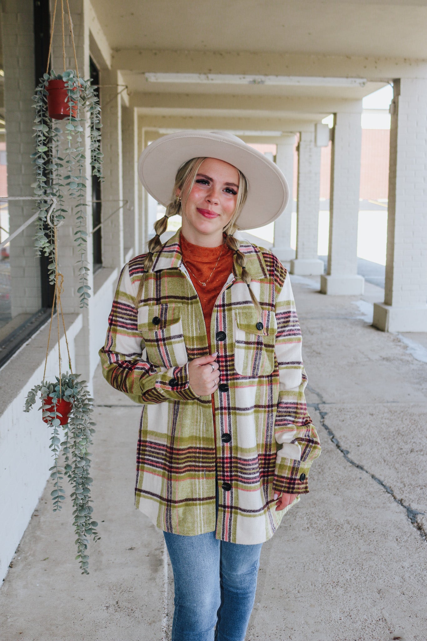 Tribal Cozy On Up Green Plaid Shacket