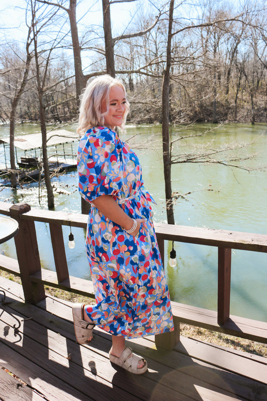 Eternal Bloom Ocean Blue Floral Midi Dress