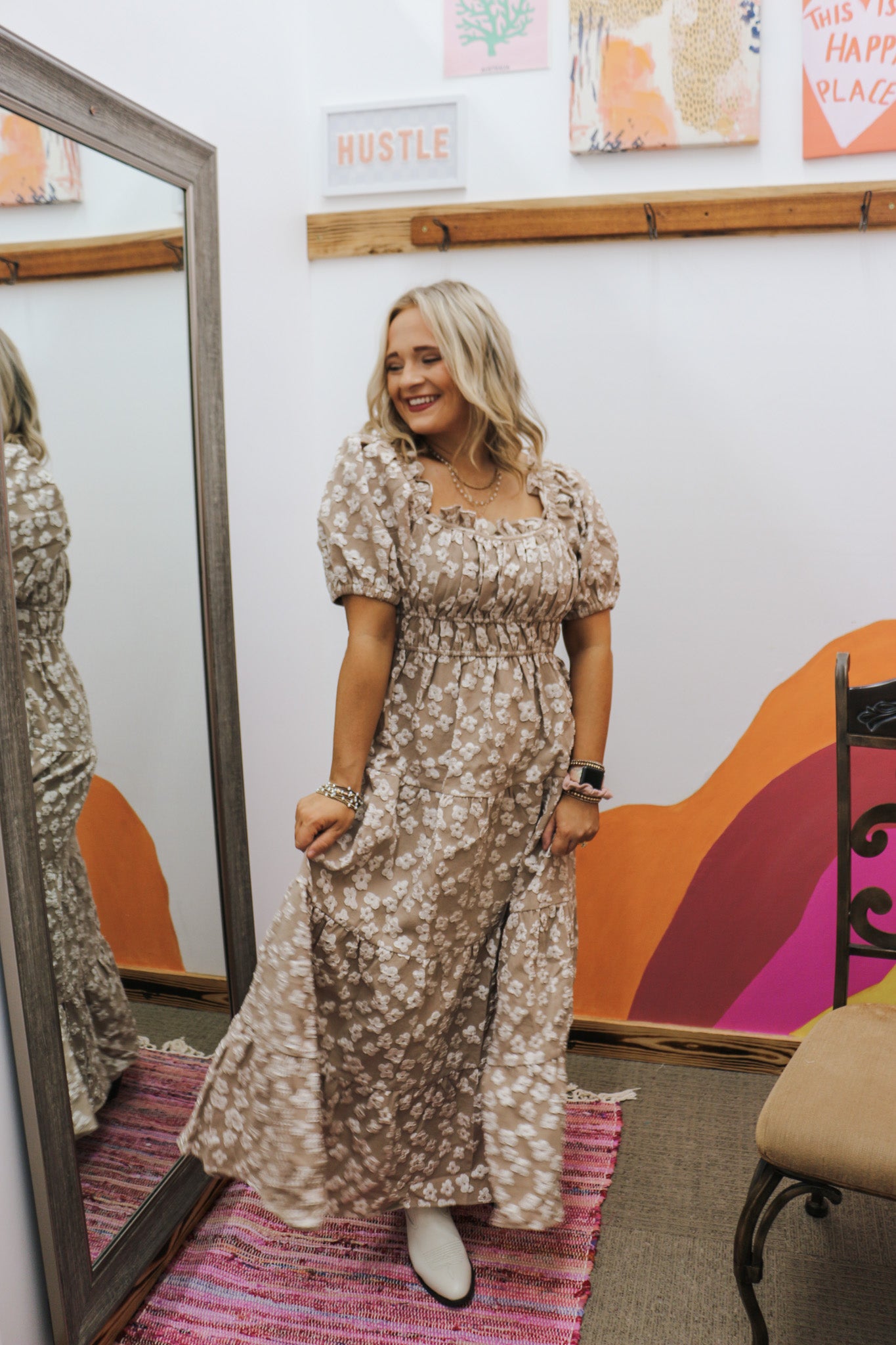 Garden Of Grace Taupe Floral Maxi Dress