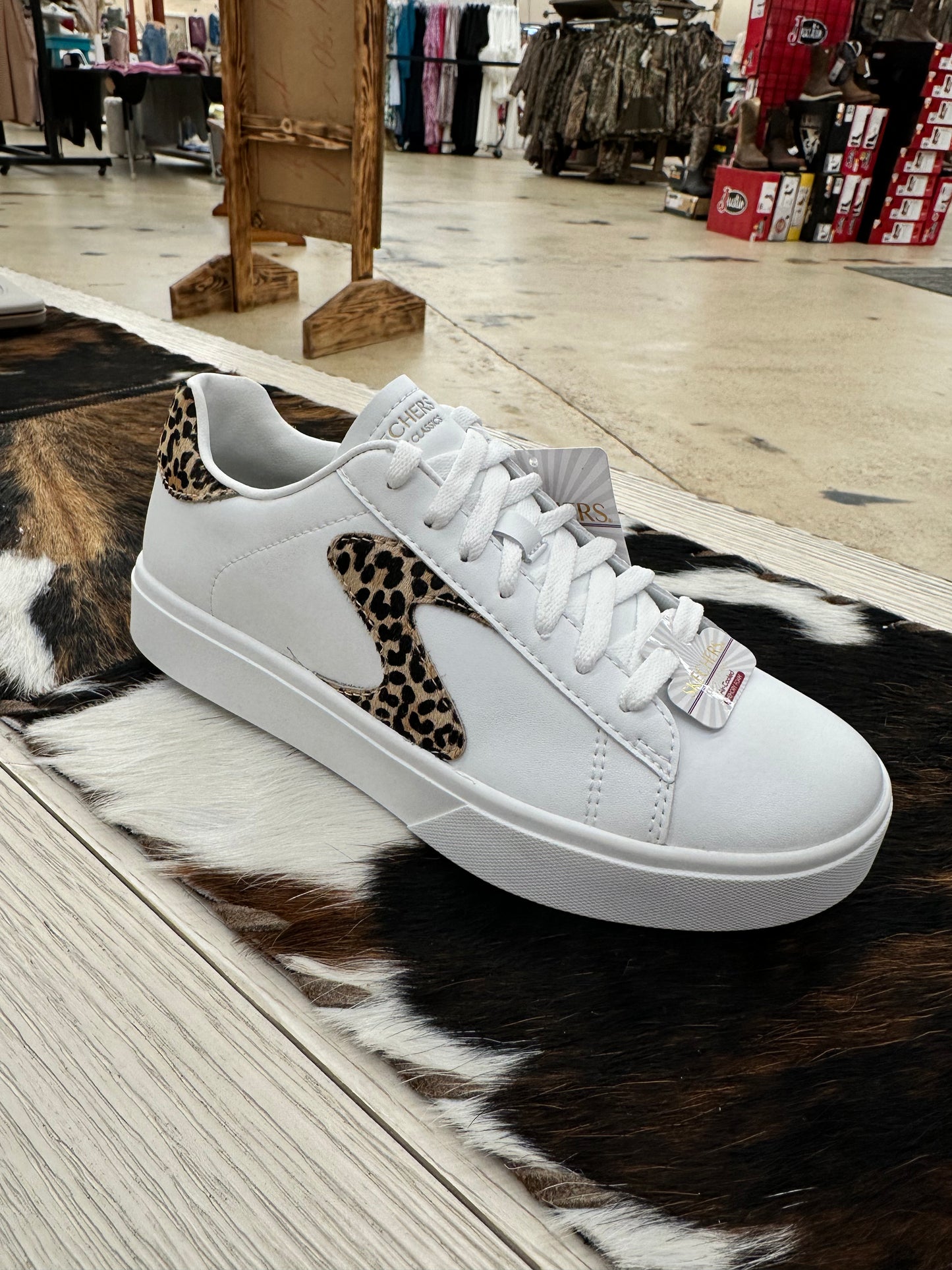 Eden White & Tan Leopard Sneaker By Skechers