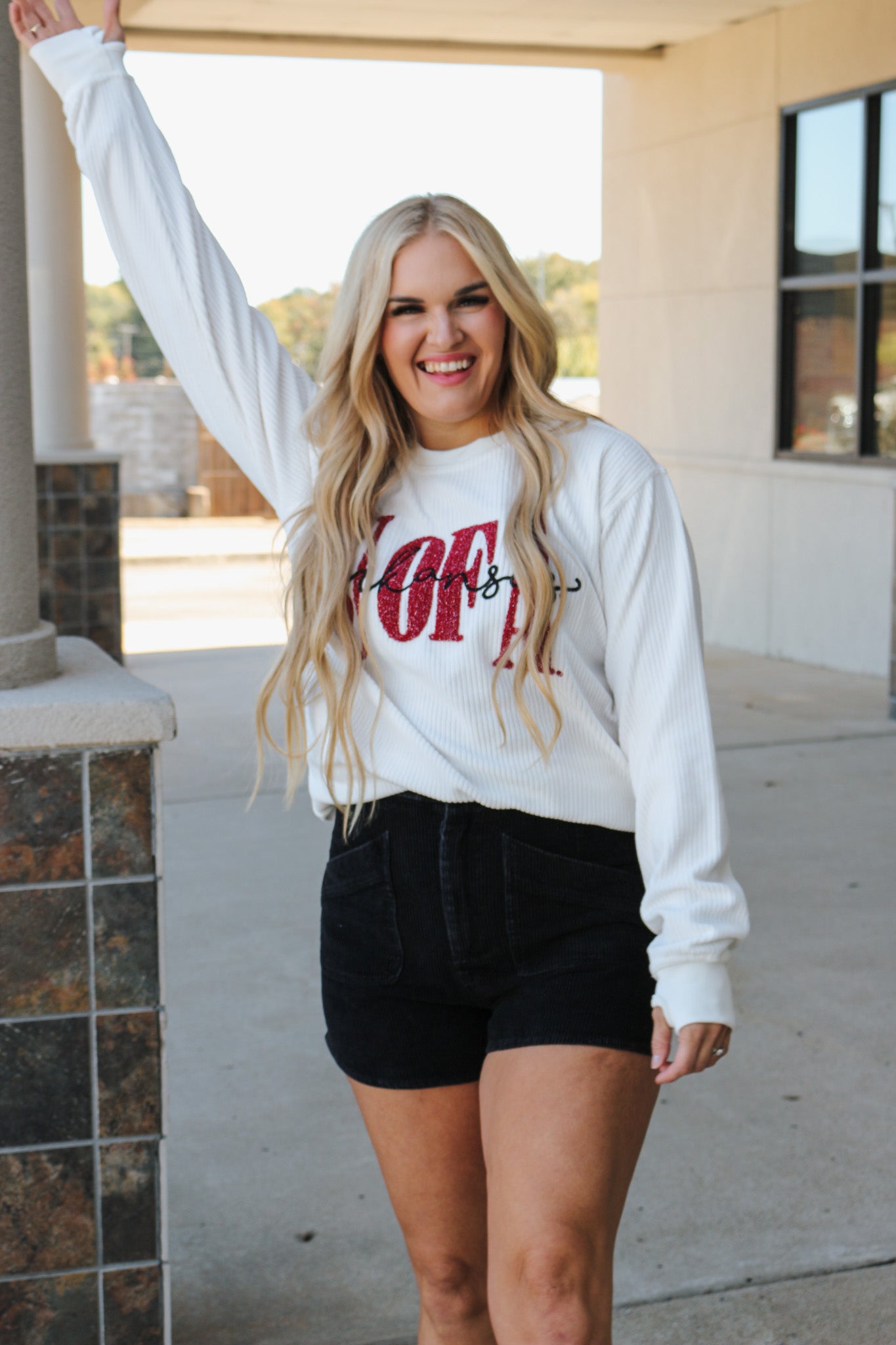 U of A Arkansas Razorback Corduroy Ivory Sweatshirt