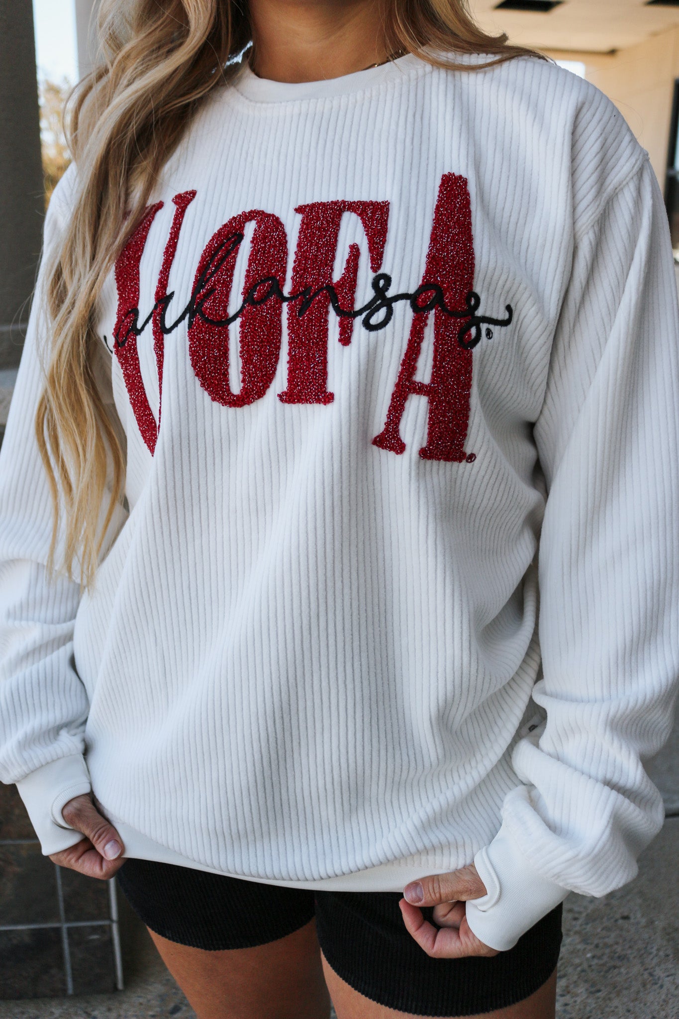 U of A Arkansas Razorback Corduroy Ivory Sweatshirt