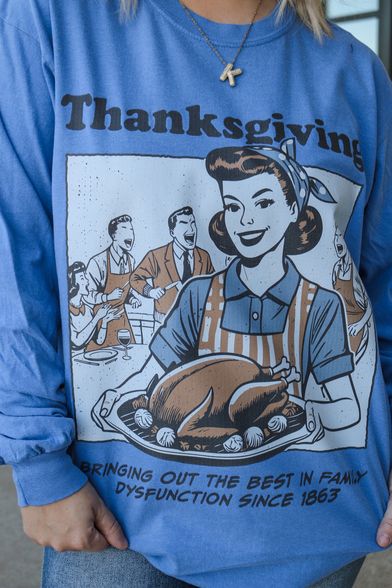 Thanksgiving Dysfunction Blue Graphic Tee